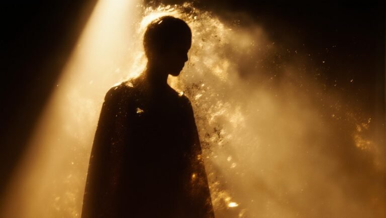 subconscious money blocks — figure dissolving into gold particles
